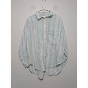 Lemlem x‎ H&M Womens Mint Green Striped 100% Linen Oversized Button Down Shirt M